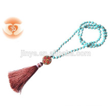 Mala Bead Turquoise Tassel Necklace , Buddha Yoga Tassel Necklace